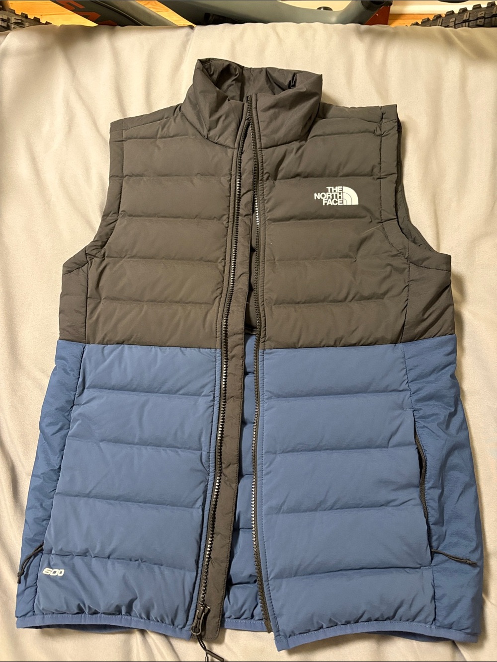 The North Face Two-Tone Puffer Vest in Charcoal & Slate Blue